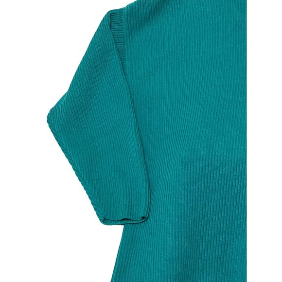 Teal Ribbed Turtleneck Sweater By R.T.W. Ready To Wind Down - L Cotton Knit Pull - Picture 13 of 16